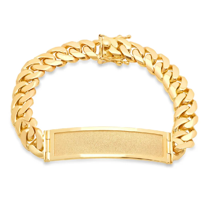 adjustable bracelet with gemstone for healing properties-14K Yellow Gold 12 mm Cuban Link Beveled ID Bracelet