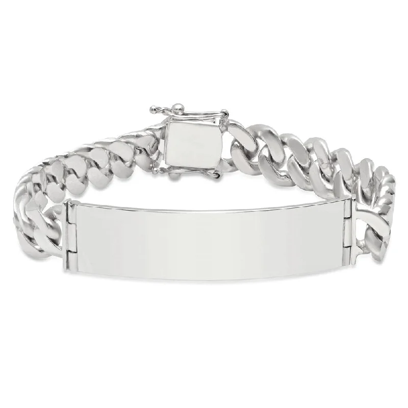 luxury bracelet with diamonds and engraved initials-Sterling Silver 9 mm Cuban Link ID Bracelet (7-9 Inch)