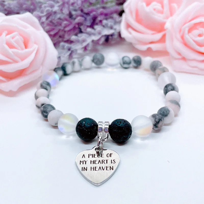 personalized silver bracelet with family initials for keepsake-A Piece of my Heart is in Heaven Companion Charm Bracelet Lava