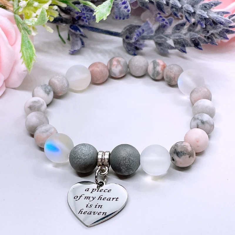 personalized bracelet with custom engraving for special event-A Piece of my Heart is in Heaven Classic Charm Bracelet Druzy