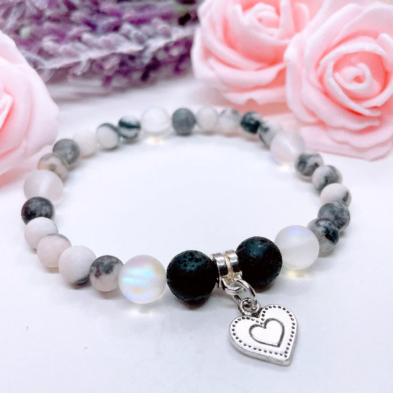 custom bracelet with family initials for keepsake gift-Antique Silver Heart Companion Charm Bracelet Lava