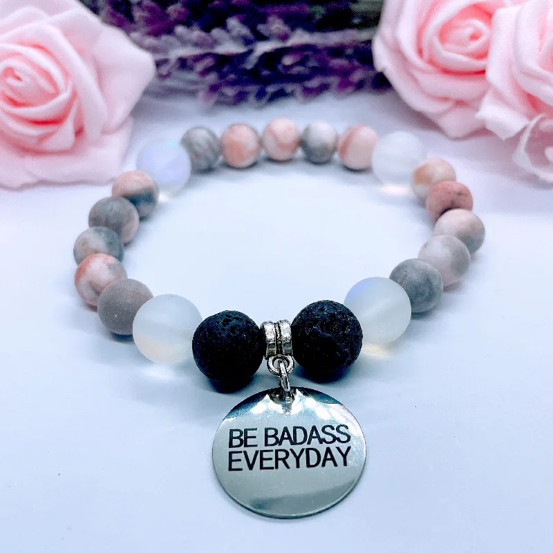 personalized silver bracelet with gemstone for healing-Be Badass Everyday Classic Charm Bracelet Lava