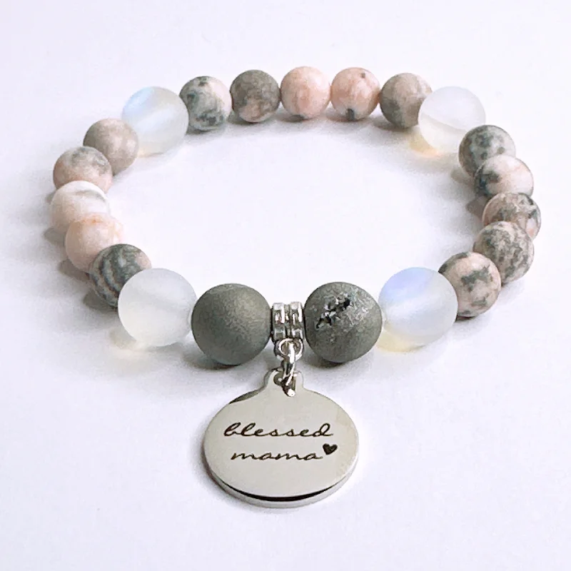 custom silver bracelet with engraving for personal touch-Blessed Mama Classic Charm Bracelet Druzy