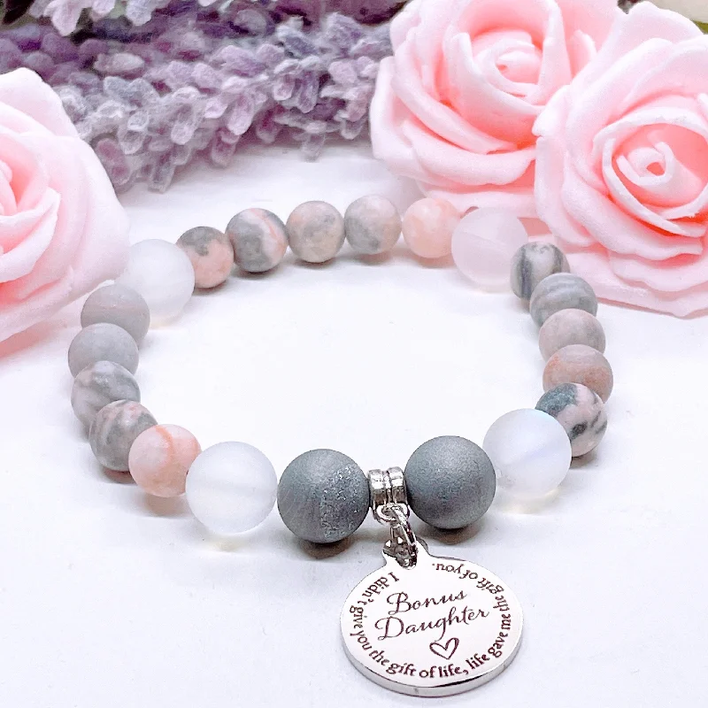 custom bracelet with engraved coordinates for personal connection-Bonus Daughter Classic Charm Bracelet Druzy