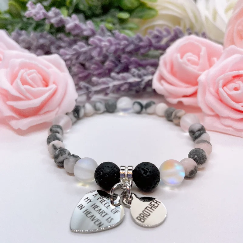 personalized bracelet with gemstone charm for personal power-Brother: A Piece of my Heart is in Heaven Heart Companion Charm Bracelet  Lava