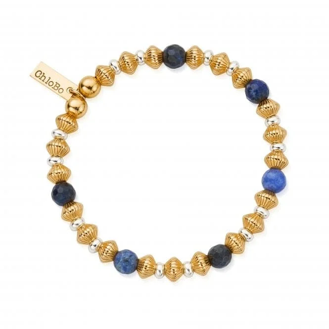 personalized charm bracelet for gift with custom engraving-Gold And Silver Corrugated Disc Sodalite Bracelet GMBSCD