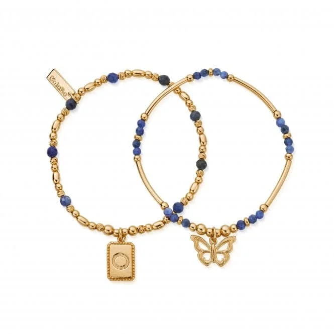 charm bracelet with symbolic gemstone for special occasions-Gold New Beginnings Sodalite Set Of 2 Bracelets GBSET33773379