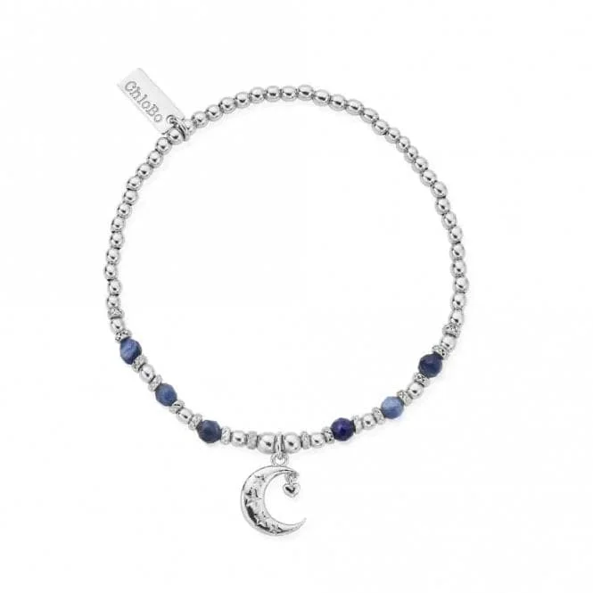 personalized silver bracelet with engraved coordinates for family-Silver Love By The Moon Sodalite Bracelet SBSFR3346