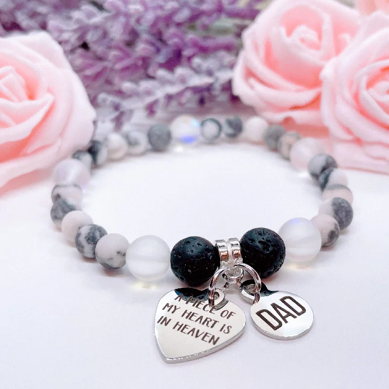 personalized silver bracelet with family name for special day-Dad: A Piece of my Heart is in Heaven Companion Charm Bracelet Lava