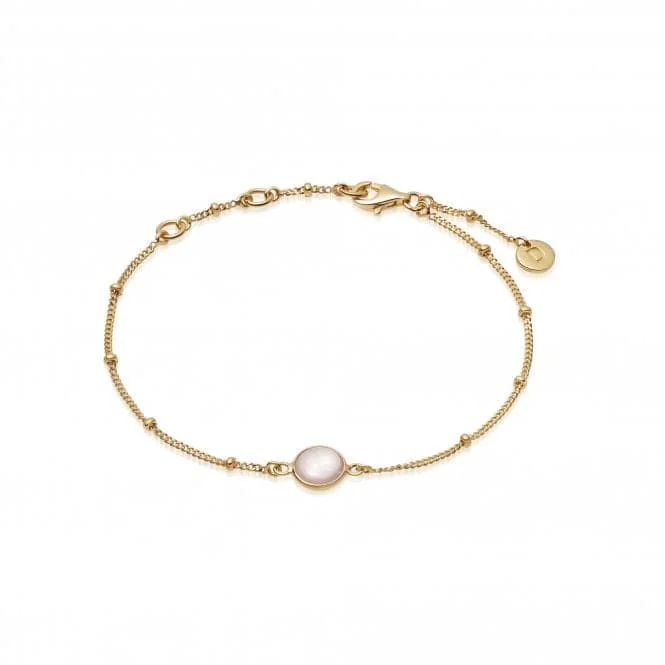 gold bracelet with personalized charm for loved ones-Rose Quartz Healing Stone Bobble 18ct Gold Plate Bracelet HBR1005_GP