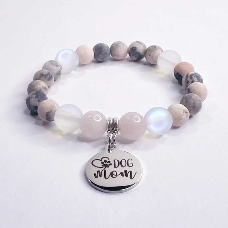 gold bracelet with engraved coordinates for adventure lovers-Dog Mom Classic Charm Bracelet Rose Quartz