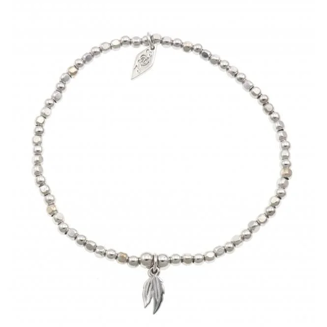 personalized bracelet for birthday with engraving-Sterling Silver Rhodium Plated Beaded Double Feather Bracelet ERLB028