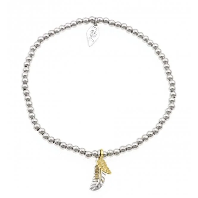 silver bracelet with gemstone charm for good vibes-Sterling Silver Rhodium Plated Beaded Feather Bracelet ERLB026