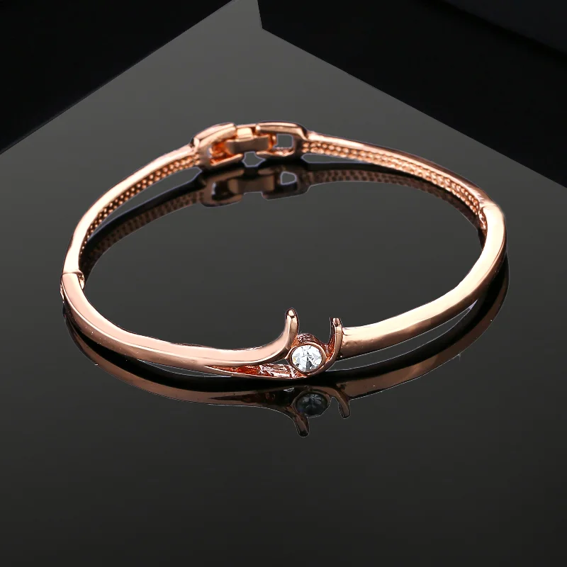 custom silver bracelet with engraved coordinates for meaningful places-Estele Rose Gold Plated Sleek Designer Bracelet for Women