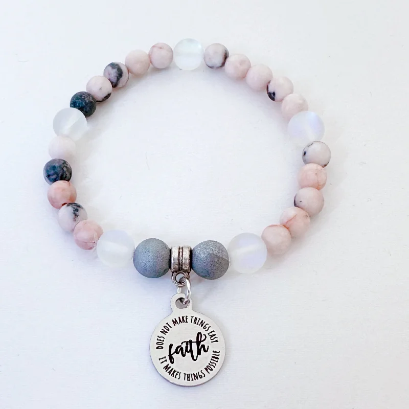 silver charm bracelet with multiple personalized charms-Faith Does Not Make Things Easy, It Makes Things Possible Companion Charm Bracelet Druzy