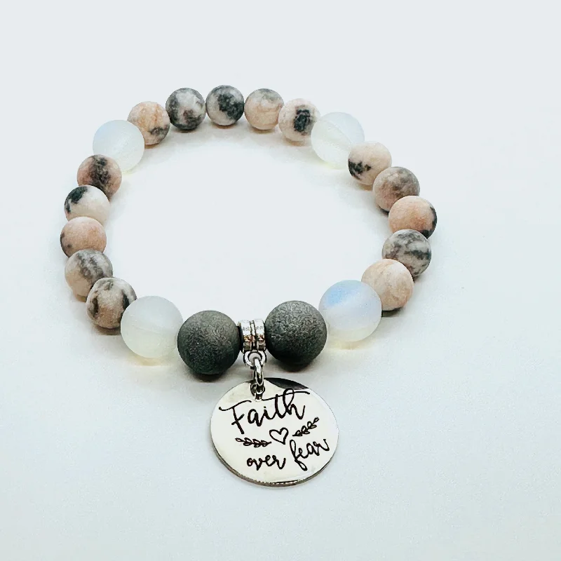 beaded bracelet with jasper stones for grounding and protection-Faith Over Fear Classic Charm Bracelet Druzy