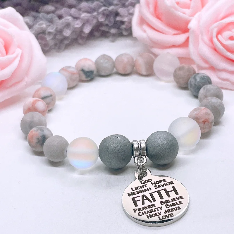 custom bracelet with heart charm for love and friendship-Faith Sentiments Classic Charm Bracelet Druzy