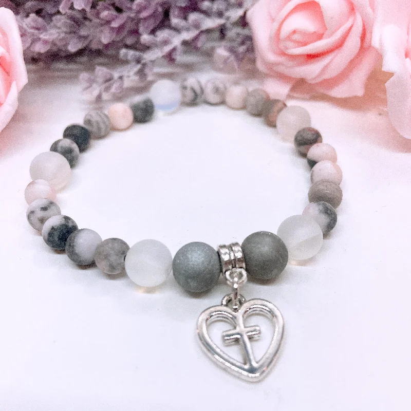 silver bracelet with gemstone for spiritual cleansing-Faithful Heart Companion Charm Bracelet Druzy