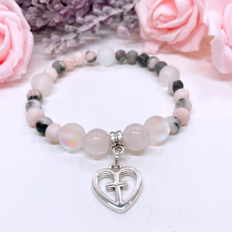 personalized bracelet with engraved name for special occasions-Faithful Heart Companion Charm Bracelet Rose Quartz