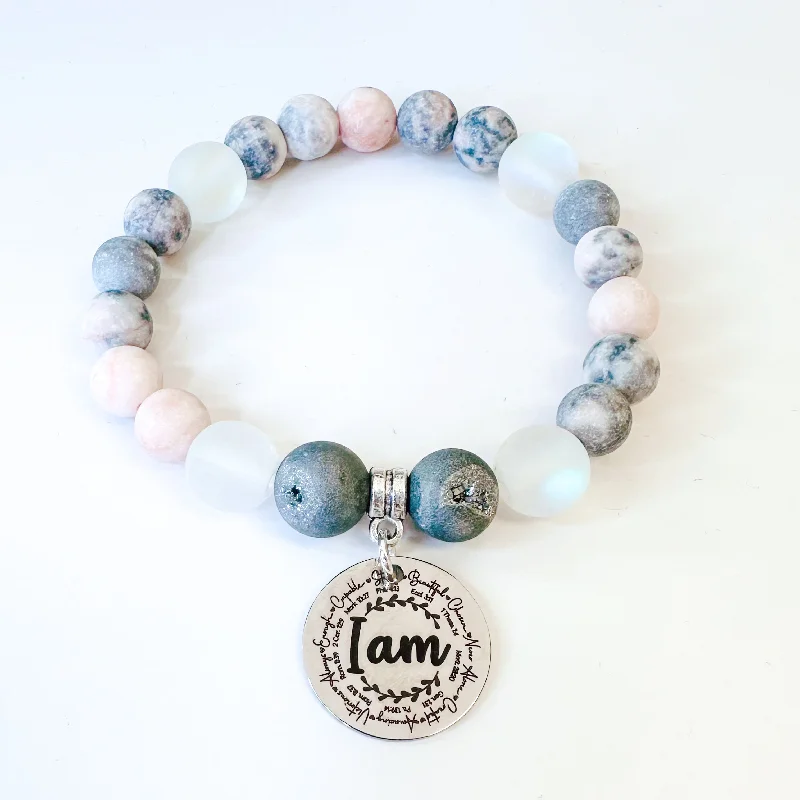 custom silver bracelet with engraved date for memorable event-I Am Bible Verses Classic Charm Bracelet Druzy