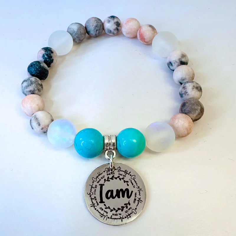 custom bracelet with gemstone for strength and healing-I Am Bible Verses Classic Charm Bracelet Turquoise