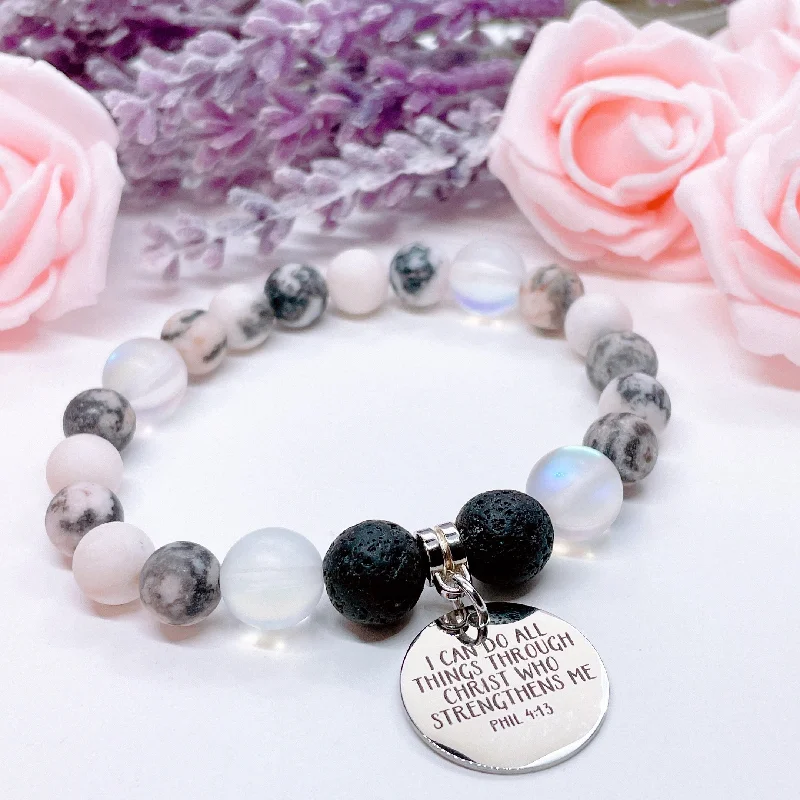 custom bracelet for anniversary with meaningful engraving-I Can Do All Things Through Christ Who Strengthens Me Classic Charm Bracelet Lava