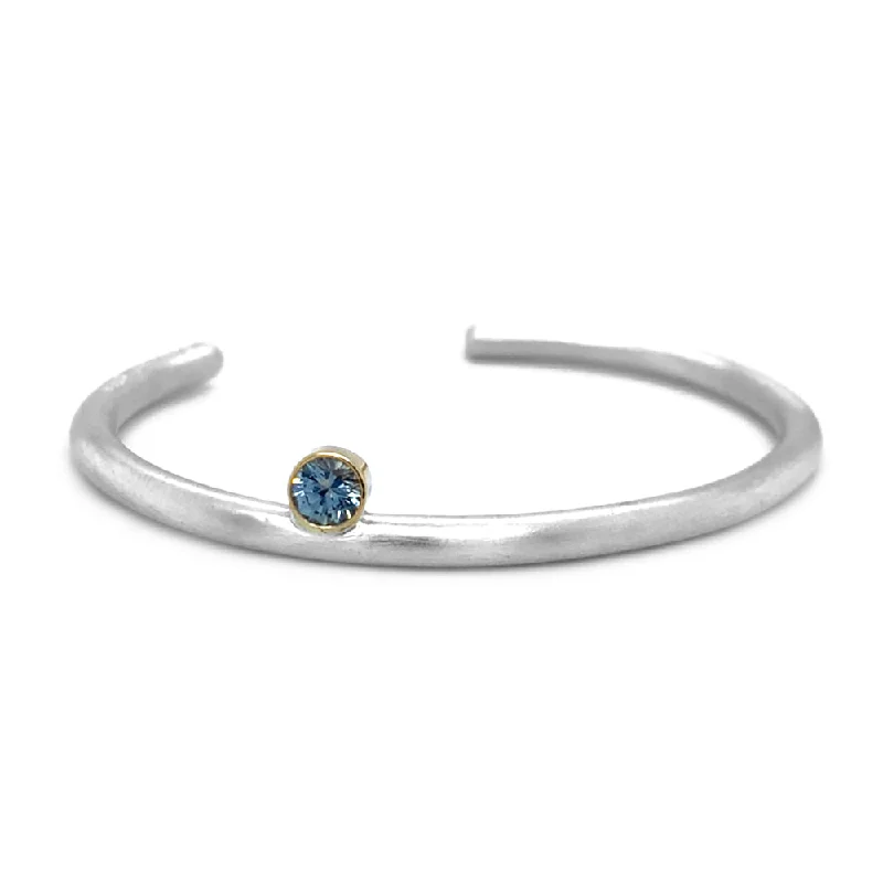 custom silver bracelet with initials for meaningful gift-Montana Sapphire Silver & Gold Cuff Bracelet - "Bridger"