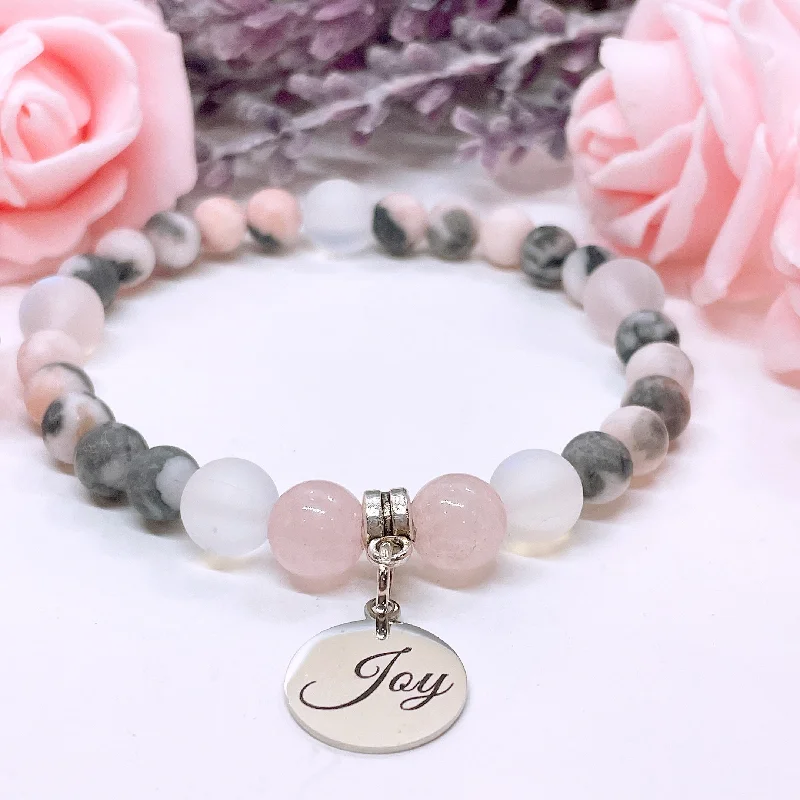 personalized silver bracelet with family initials for keepsake-Joy Companion Charm Bracelet Rose Quartz