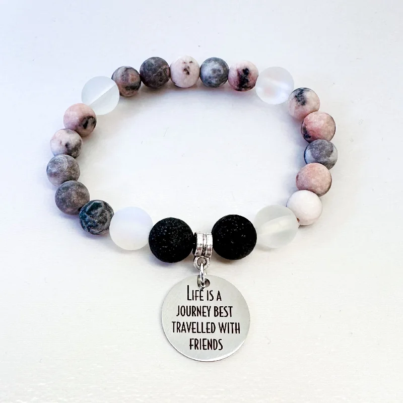 silver bracelet with celestial charm for good vibes-Life is a Journey Best Traveled with Friends Classic Charm Bracelet Lava