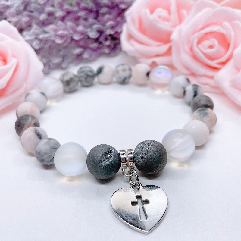 silver bracelet with meaningful charm for inspirational gift-Love & Faith Classdic Charm Bracelet Druzy