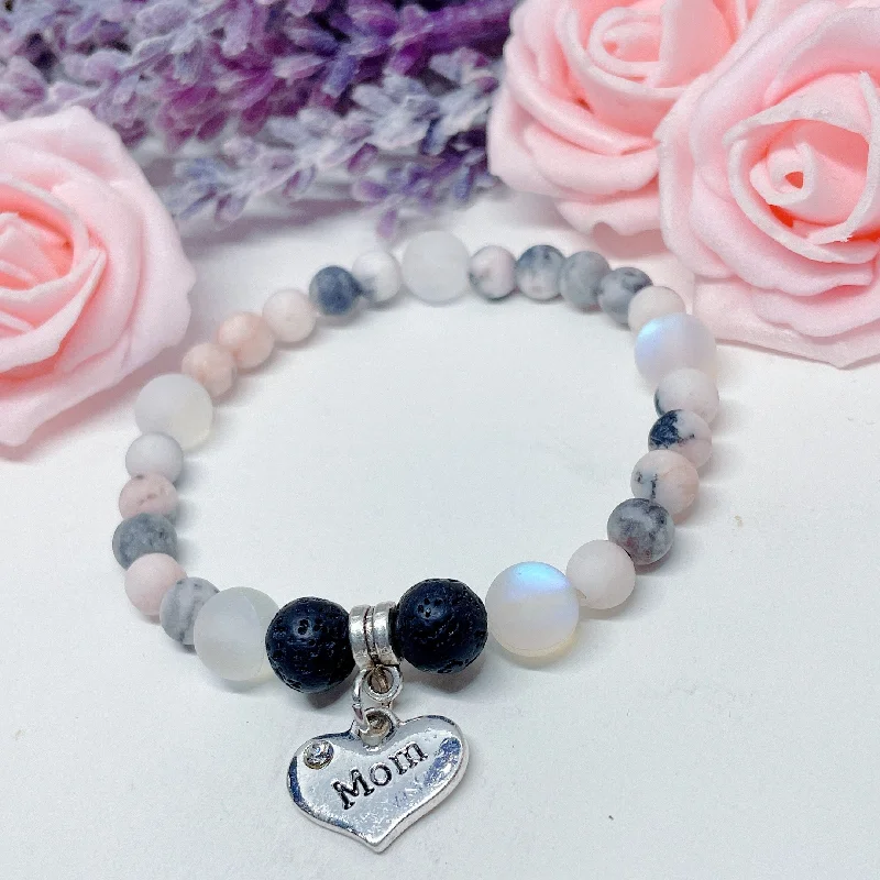 silver bracelet with heart-shaped gemstone for love energy-Mom Heart Companion Charm Bracelet  Lava