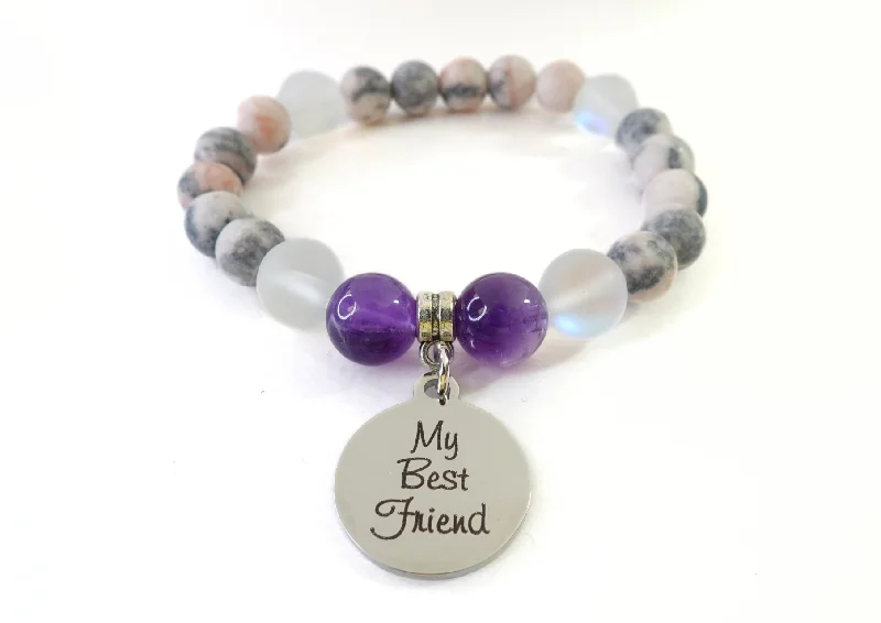 silver cuff bracelet with coordinates for adventure memories-My Best Friend Classic Charm Bracelet Amethyst