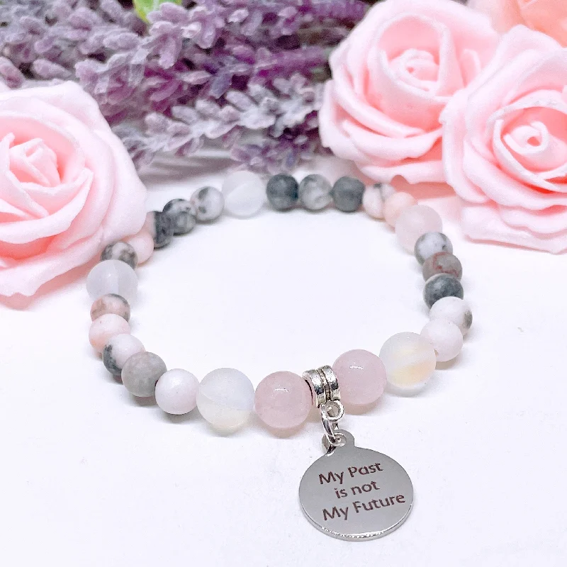 custom bracelet with charm for creative expression-My Past is Not My Future Companion Charm Bracelet Rose Quartz