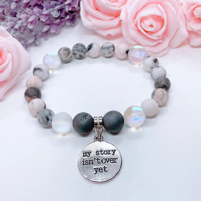 personalized bracelet with gemstone for positive energy-My Story Isn't Over Classic Charm Bracelet Druzy