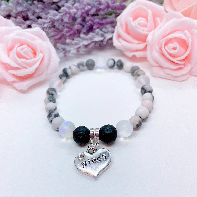 custom silver bracelet with inspirational charm for motivation-Niece Heart Companion Charm Bracelet Lava