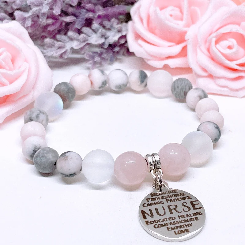 silver bracelet with butterfly charm for transformation-Nurse Sentiments Classic Charm Bracelet Rose Quartz