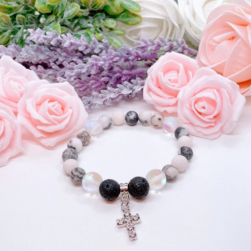 silver bracelet with charm for friendship gift-Rhinestone Cross Classic Charm Bracelet Lava