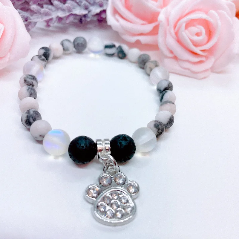 luxury silver bracelet with engraved message for gift-Rhinestone Paw Companion Charm Bracelet Lava