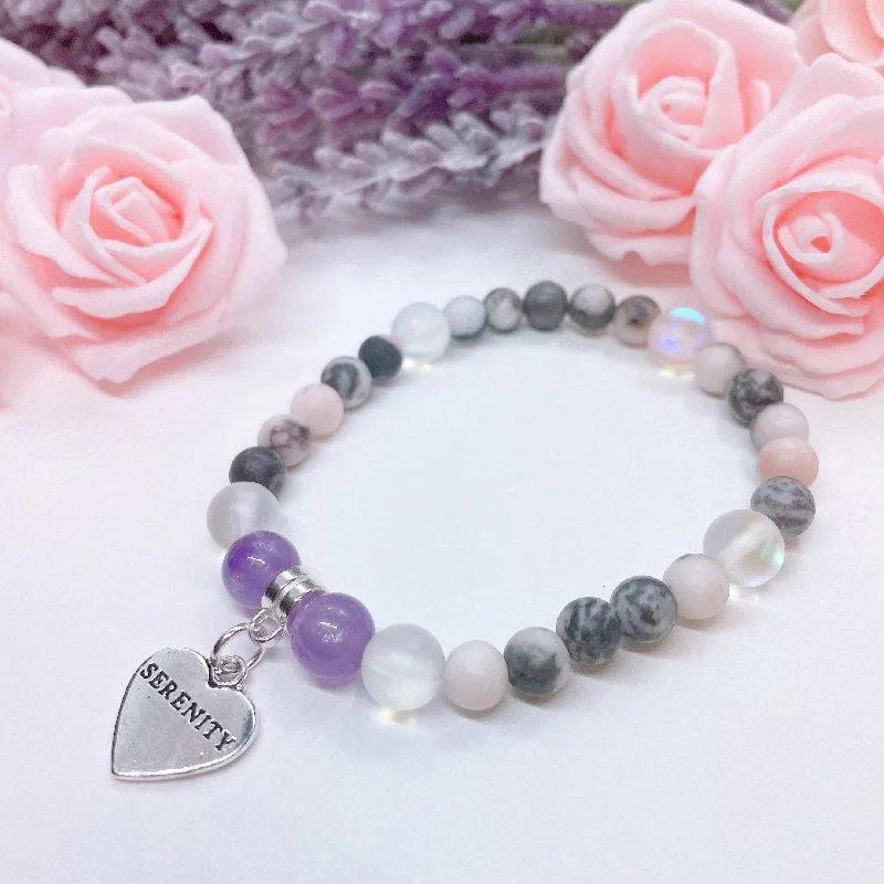 custom silver bracelet with initials for anniversary gift-Serenity Heart Companion Charm Bracelet Amethyst