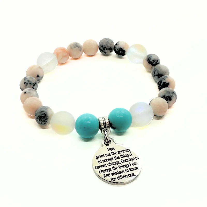 adjustable silver bracelet with inspirational words for motivation-Serenity Prayer Classic Charm Bracelet Turquoise