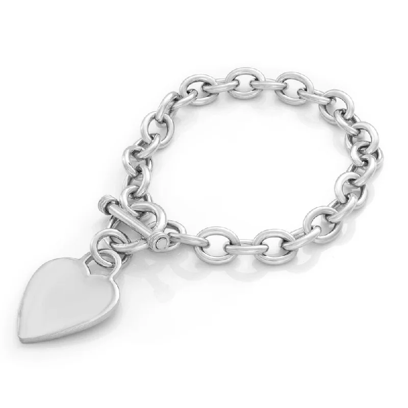 custom charm bracelet for women with gemstone and engraving-Sterling Silver Heart Toggle Bracelet