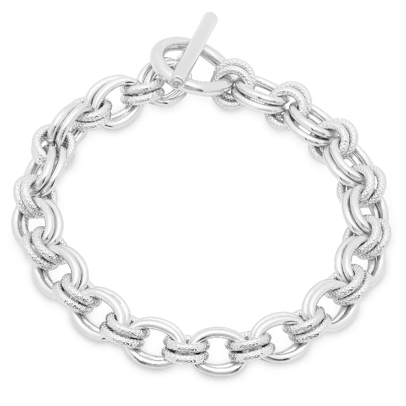 silver bracelet with custom engraving for anniversary gift-Sterling Silver Handmade Double Link Charm Bracelet (7.5-8 Inch)