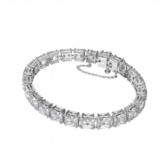 silver bracelet with celestial charm for good vibes-Millenia Square Cut Crystals White Rhodium Plated Bracelet 5599202