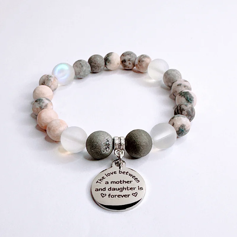 personalized bracelet with initials for family members-The Love Between a Mother & Daughter Classic Charm Bracelet Druzy