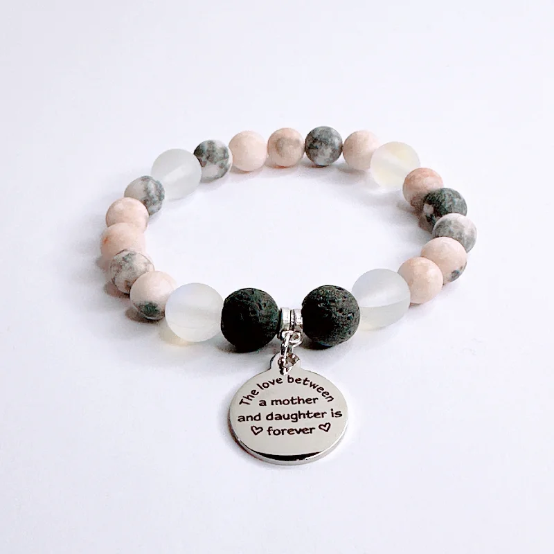 personalized silver bracelet with engraving for special memories-The Love Between a Mother & Daughter Classic Charm Bracelet Lava