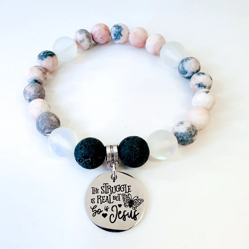 personalized bracelet with engraved quote for encouragement-The Struggle is Real and So is Jesus Classic Charm Bracelet Lava