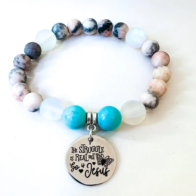 adjustable bracelet with charm for friendship gift-The Struggle is Real and So is Jesus Classic Charm Bracelet Turquoise