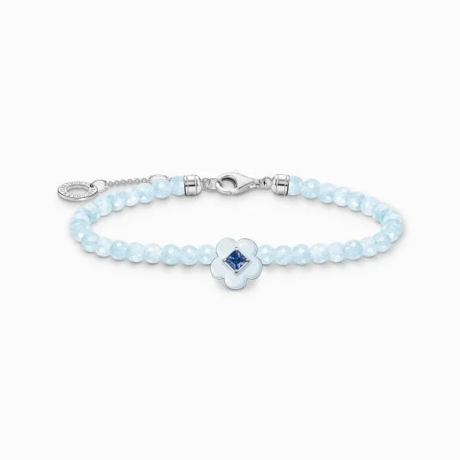 silver bracelet with meaningful symbol for spiritual growth-Charming Flower With Blue Pearls A2094-496-1