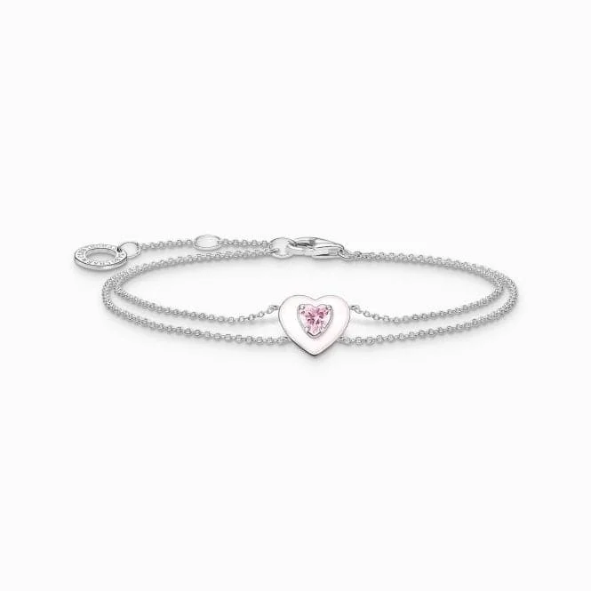 personalized bracelet with motivational charm for strength-Charming Heart With Pink Stone Bracelet A2091-041-9