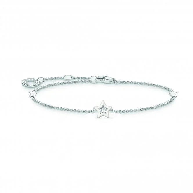 personalized bracelet with gemstone charm for healing-Charming Sterling Silver Enamel Zirconia White Star Bracelet A2136-041-14-L19V